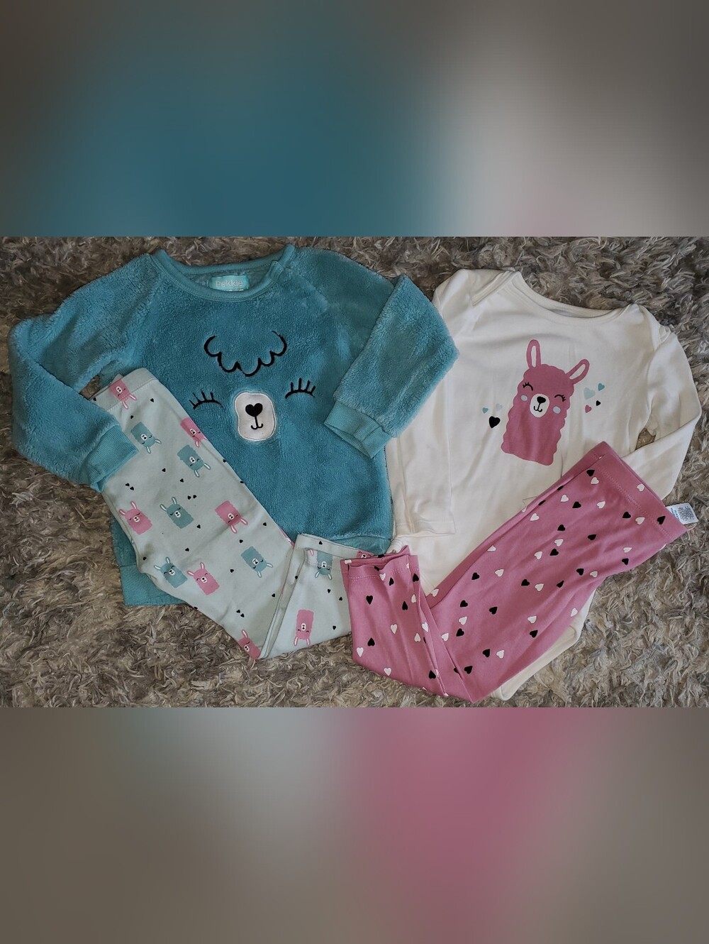 24 Month Kids Cozy Llama & Bear Mix And Match Outfit Set - Blue, White & Pink